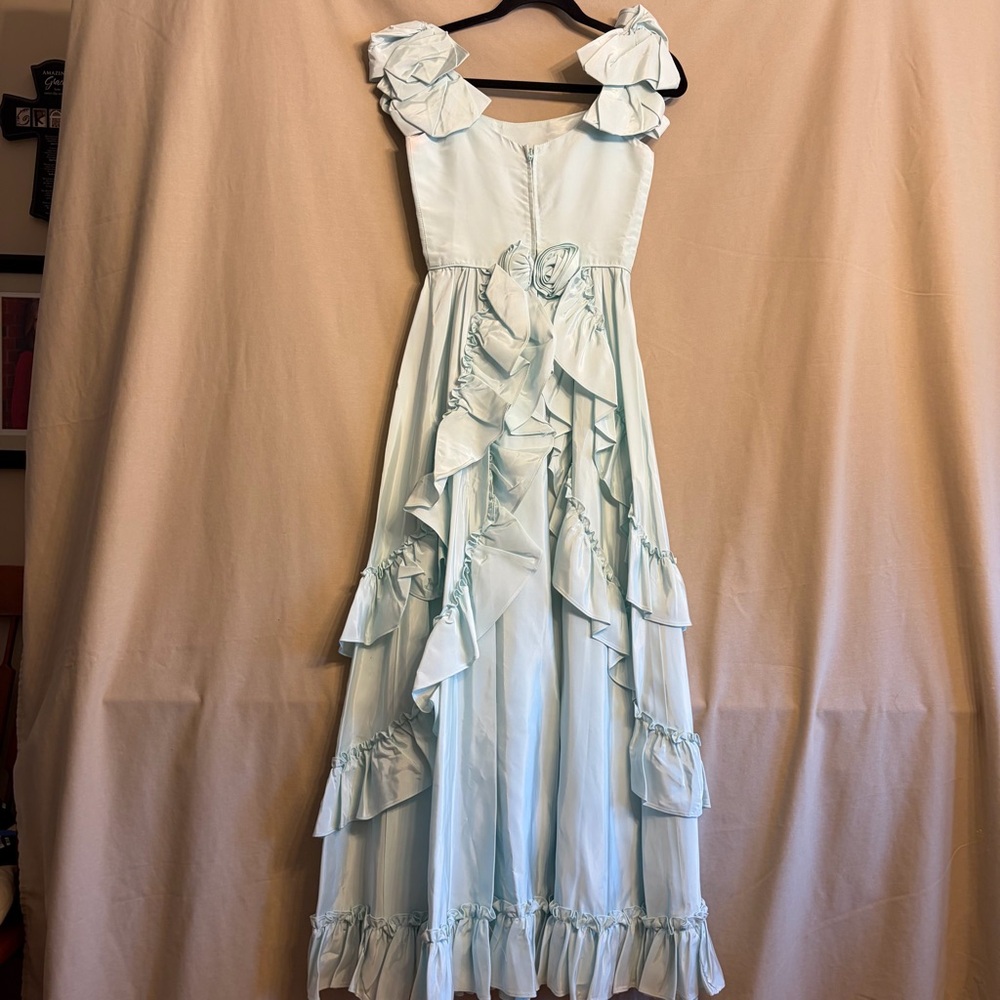Light Blue Ruffled Strap Maxi Dress - Picture 7 of 11